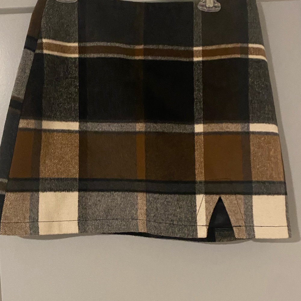 Chicwish Plaid Mini Skirt - Black, Brown, and Cream